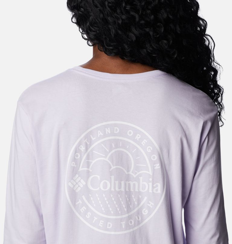 Women's North Cascades Back Graphic Long Sleeve T-Shirt, Color: Purple Tint, PDX Tested Tough Graphic, image 5