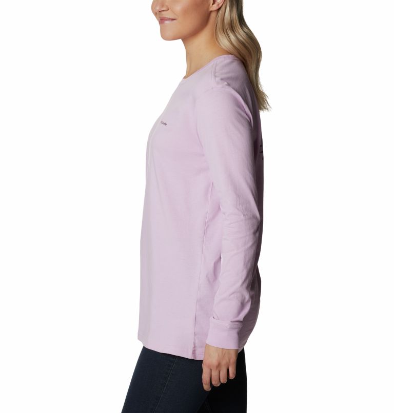 Women's North Cascades Back Graphic Long Sleeve T-Shirt, Color: Aura, Outdoor Park, image 3
