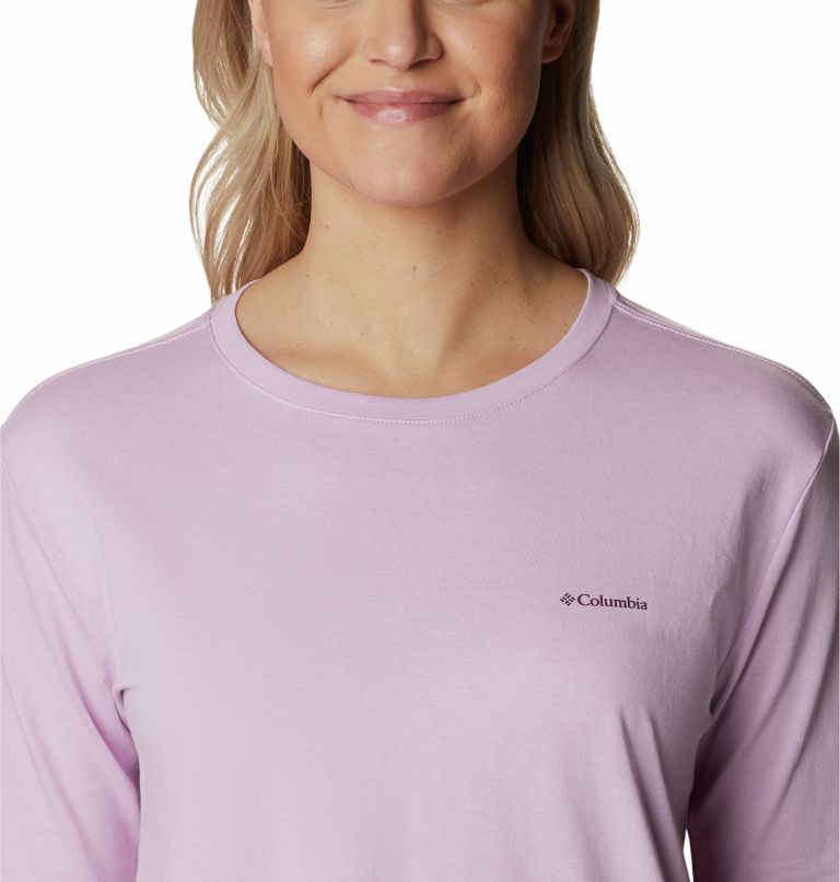 Women's North Cascades Back Graphic Long Sleeve T-Shirt, Color: Aura, Outdoor Park, image 4