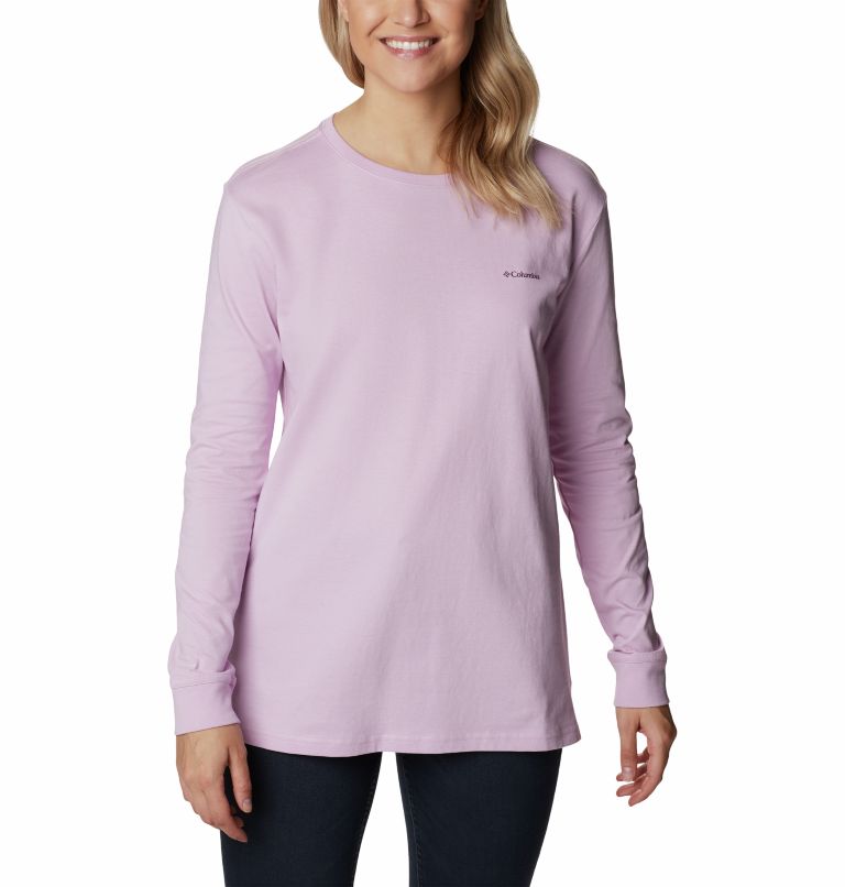 Women's North Cascades Back Graphic Long Sleeve T-Shirt, Color: Aura, Outdoor Park, image 1