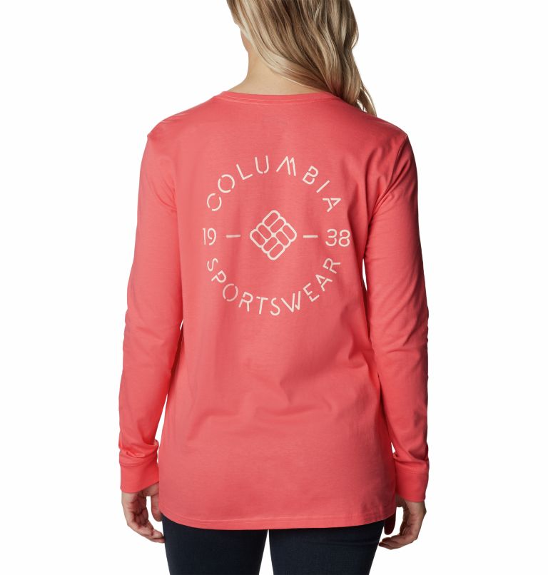 Thumbnail: T-shirt Manches Longues avec Graphique au Dos North Cascades Femme, Color: Blush Pink, Stamp Stencil, image 2