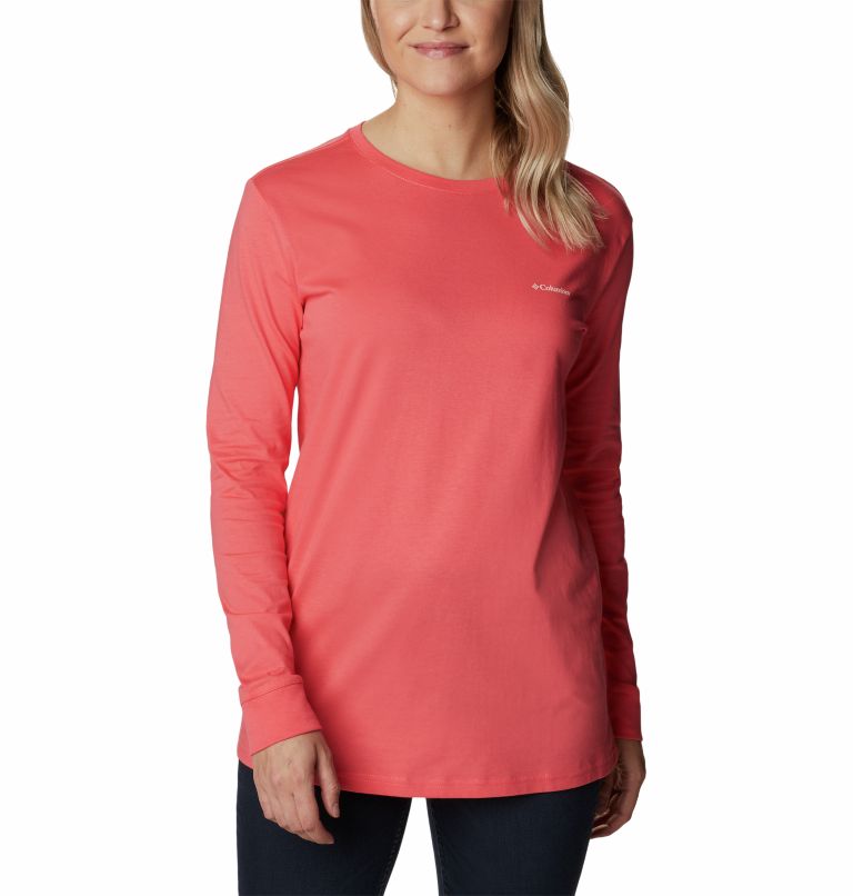 Thumbnail: T-shirt Manches Longues avec Graphique au Dos North Cascades Femme, Color: Blush Pink, Stamp Stencil, image 1