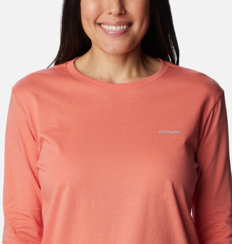 Thumbnail: Women's North Cascades Back Graphic Long Sleeve T-Shirt, Color: Faded Peach, Escape to Nature, image 4