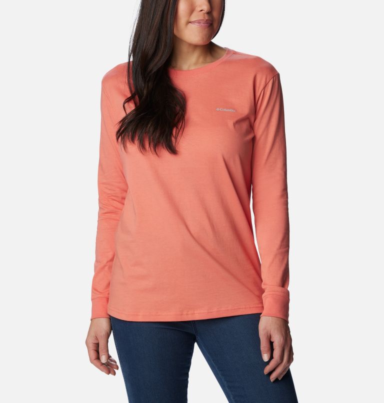 Thumbnail: Women's North Cascades Back Graphic Long Sleeve T-Shirt, Color: Faded Peach, Escape to Nature, image 2