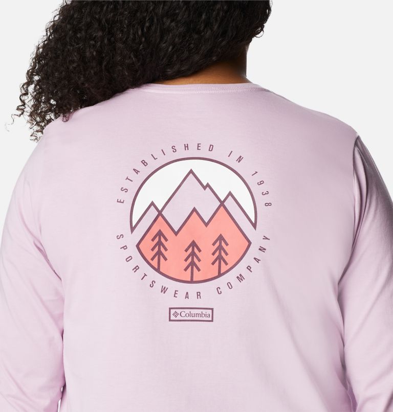 Women's North Cascades Back Graphic Long Sleeve T-Shirt - Plus Size, Color: Aura, Outdoor Park, image 5