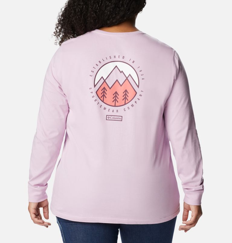 Thumbnail: Women's North Cascades Back Graphic Long Sleeve T-Shirt - Plus Size, Color: Aura, Outdoor Park, image 2