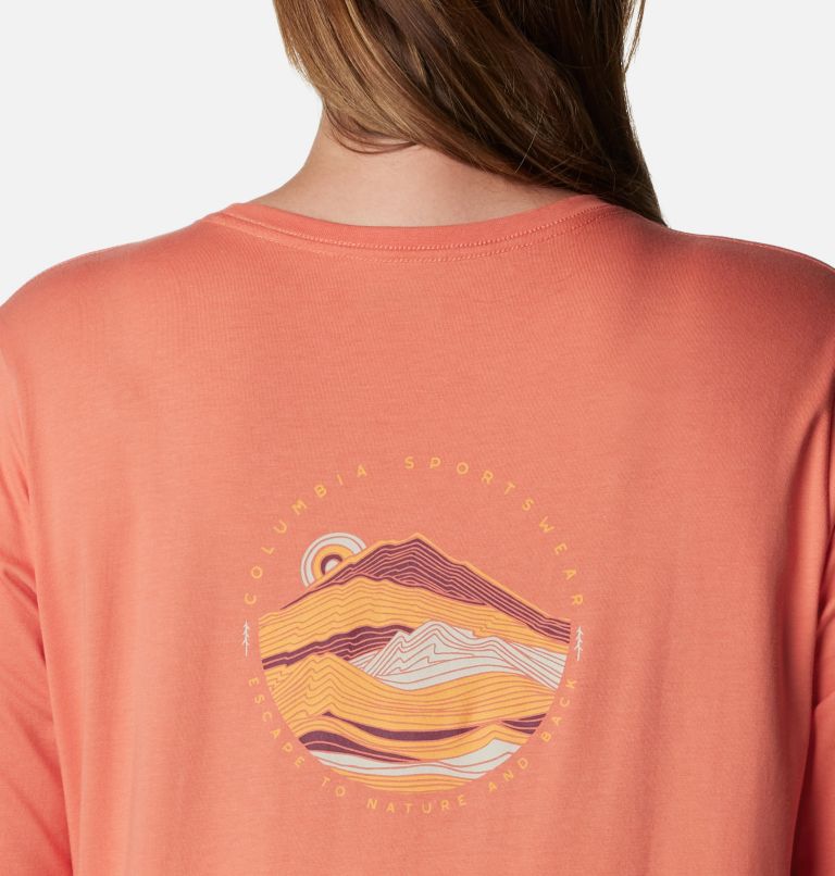 Women's North Cascades Back Graphic Long Sleeve T-Shirt - Plus Size, Color: Faded Peach, Escape to Nature, image 5