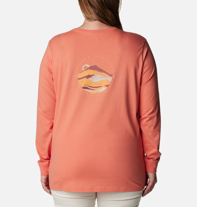 Women's North Cascades Back Graphic Long Sleeve T-Shirt - Plus Size, Color: Faded Peach, Escape to Nature, image 2