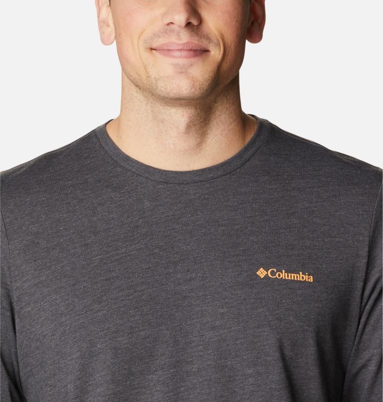 Men's CSC Basic Logo Long Sleeve Shirt, Color: Shark Heather, Columbia Stencil Sleeve, image 4