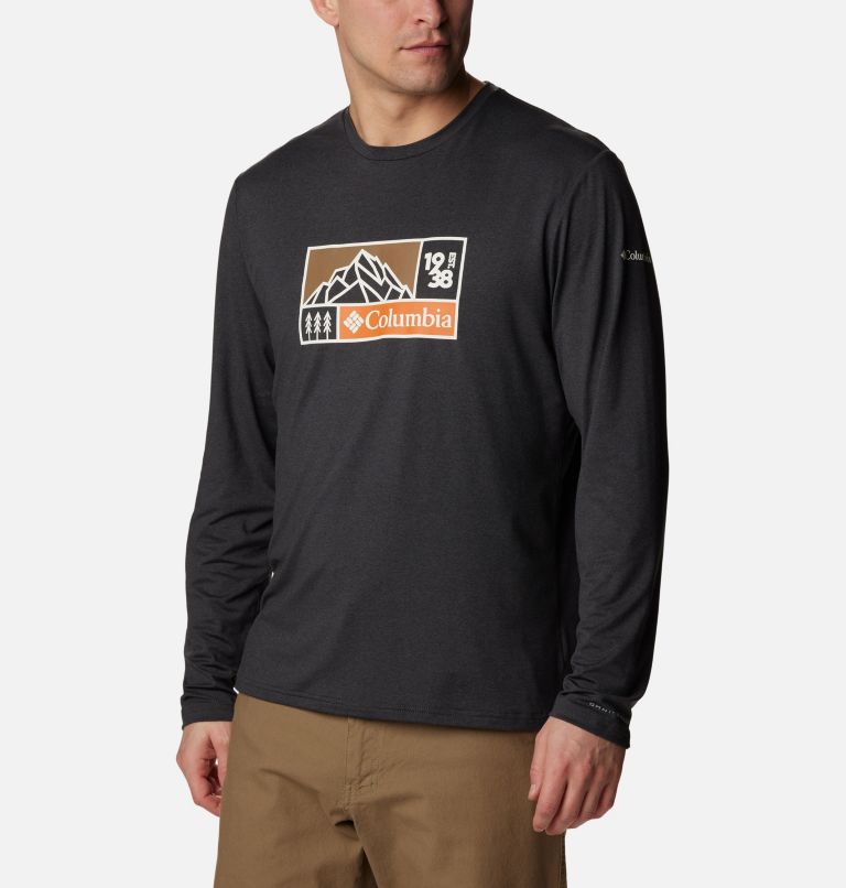 Men's Tech Trail Long Sleeve Graphic Shirt, Color: Black Heather, Hike Icon Graphic, image 5