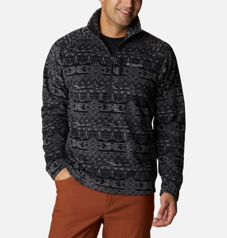 Men's Fast Trek Printed Half Zip Fleece Pullover, Color: Black 80s Stripe Print, image 1