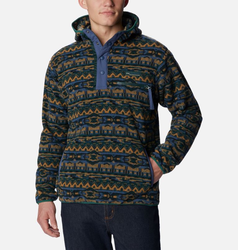 Men's Helvetia Sherpa Fleece Hoodie, Color: Spruce 80s Stripe Print, image 1