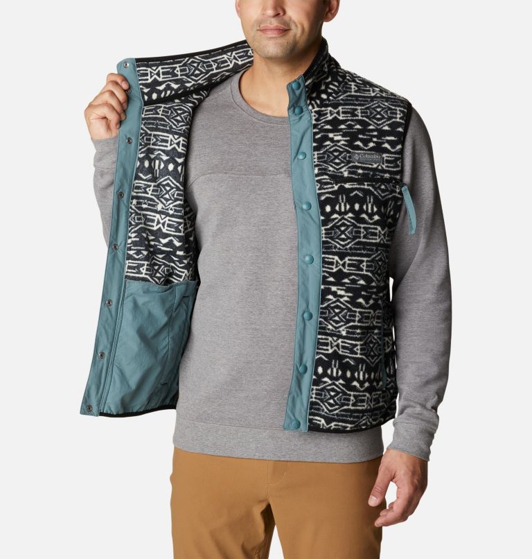 Men's Helvetia Fleece Vest, Color: Black Geo Print, Metal, image 5