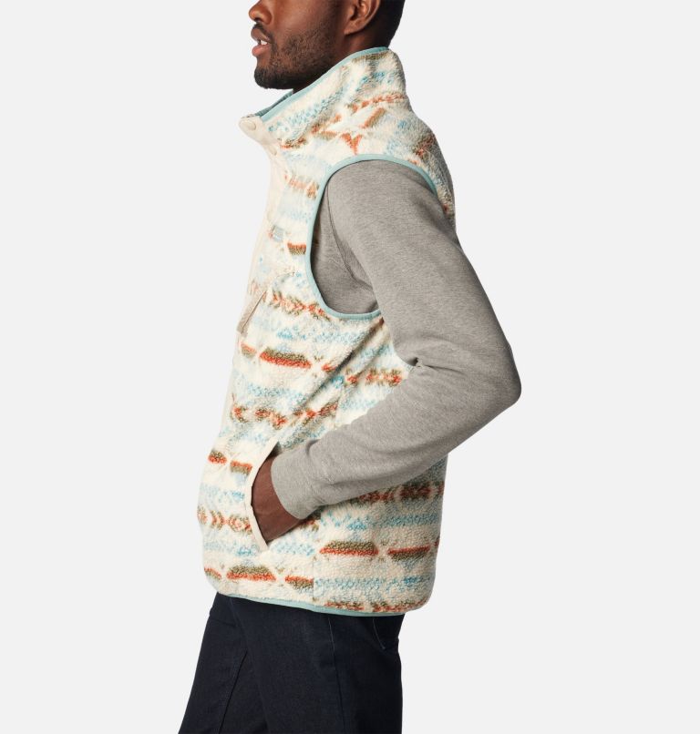Men's Helvetia Fleece Vest, Color: Stone Blue Checkered Peaks, image 3