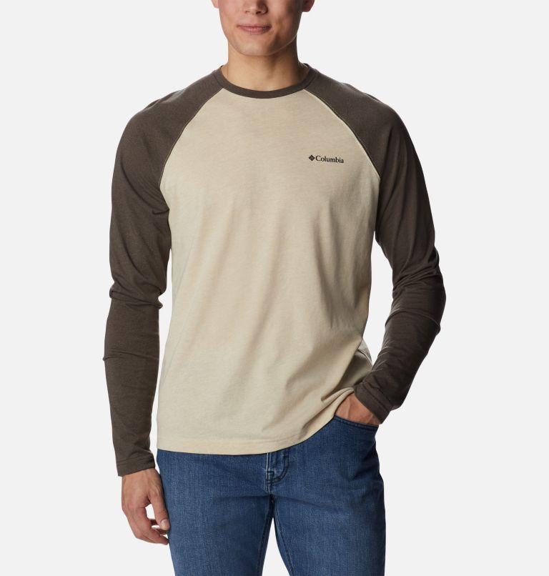 Men's Thistletown Hills Raglan Shirt, Color: Ancient Fossil Heather, Cordovan, image 1