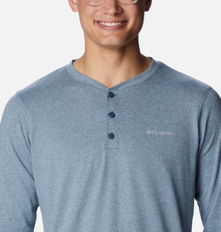 Men's Thistletown Hills Henley, Color: Dark Mountain Heather, Sky Blue, image 4