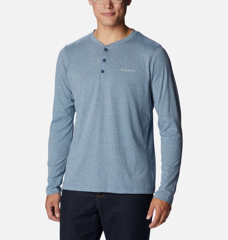 Men's Thistletown Hills Henley, Color: Dark Mountain Heather, Sky Blue, image 1