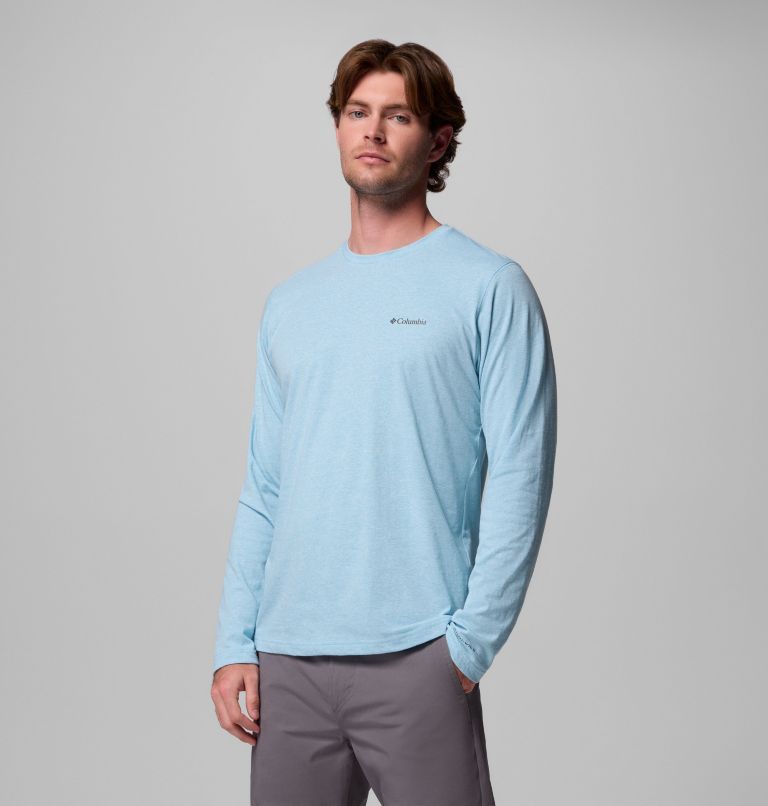 Men's Thistletown Hills Long Sleeve Crew Shirt, Color: Vintage Blue Heather, image 4