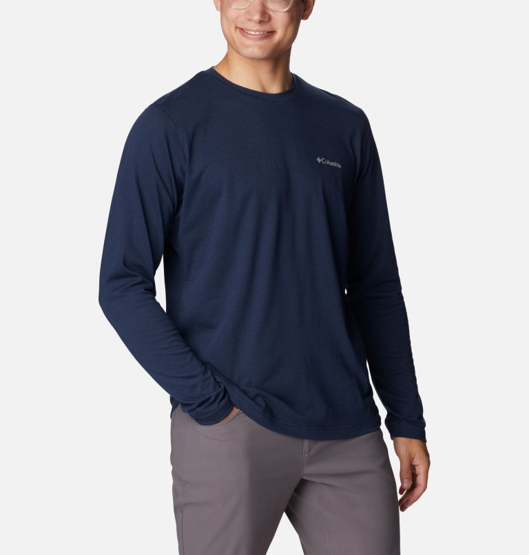 Thumbnail: Men's Thistletown Hills Long Sleeve Crew Shirt - Tall, Color: Collegiate Navy Heather, image 5
