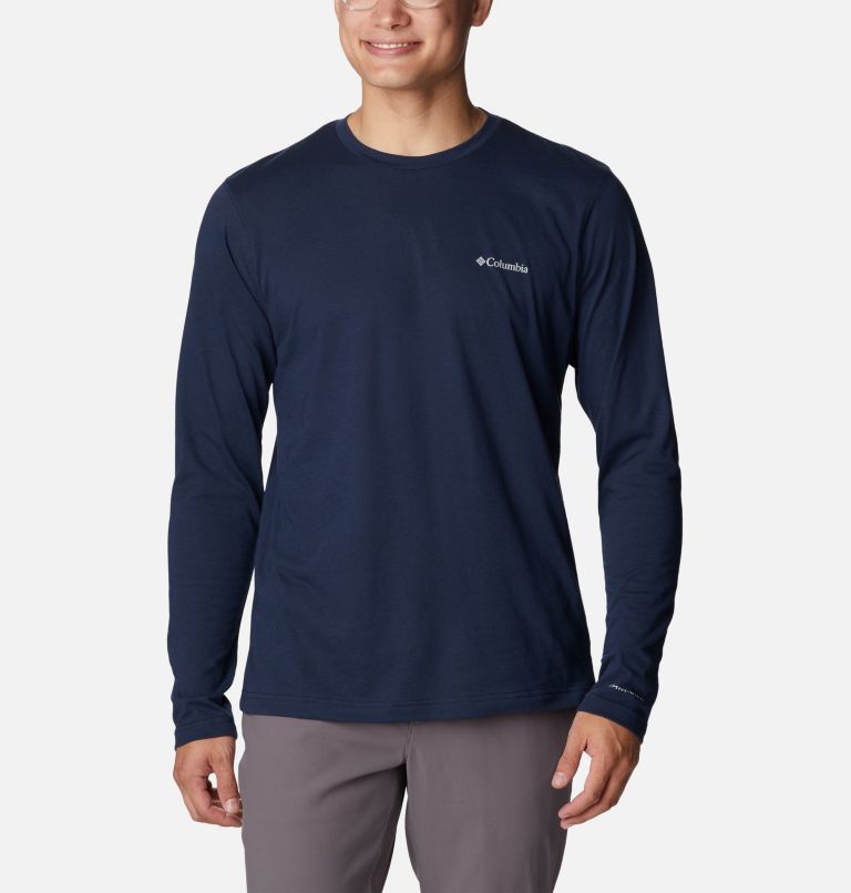 Thumbnail: Men's Thistletown Hills Long Sleeve Crew Shirt - Tall, Color: Collegiate Navy Heather, image 1