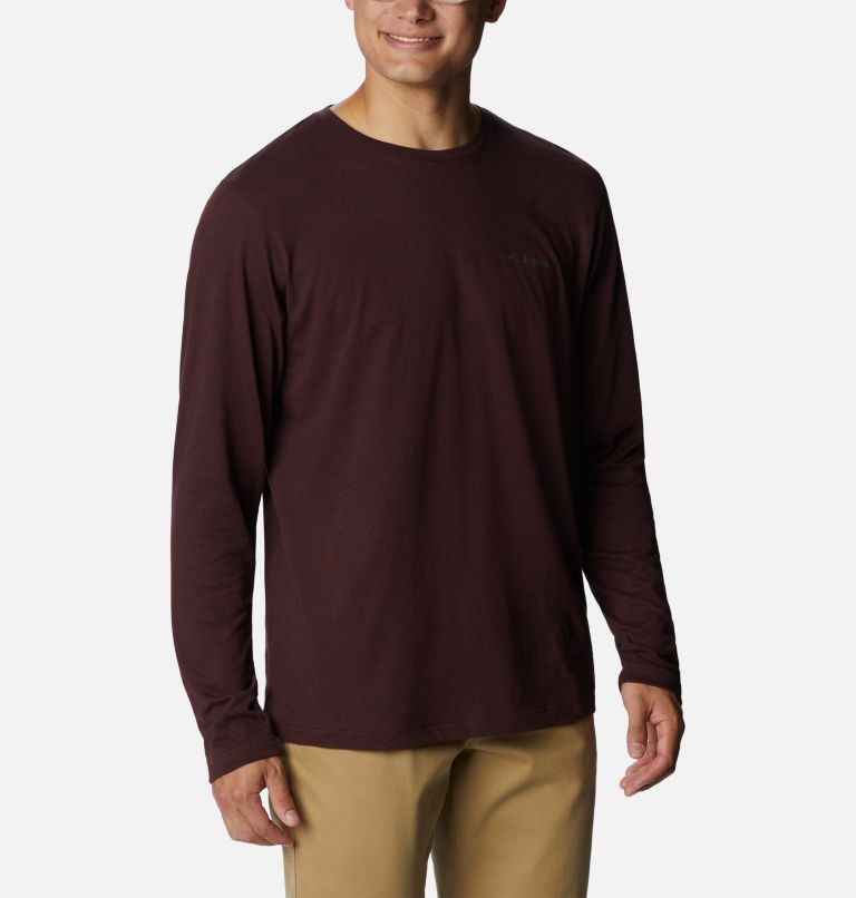 Thumbnail: Men's Thistletown Hills Long Sleeve Crew Shirt, Color: Elderberry Heather, Black, image 5