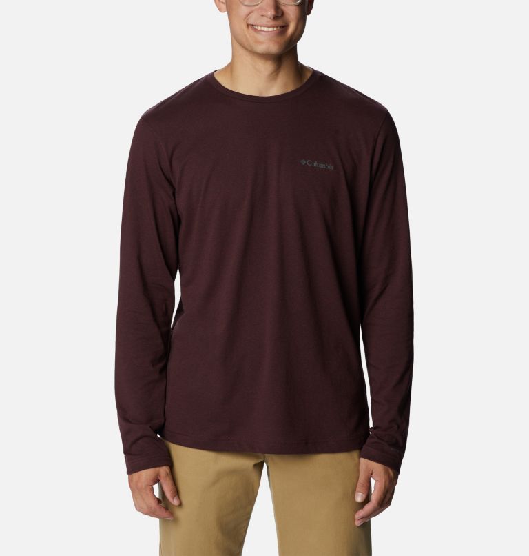 Thumbnail: Men's Thistletown Hills Long Sleeve Crew Shirt, Color: Elderberry Heather, Black, image 1