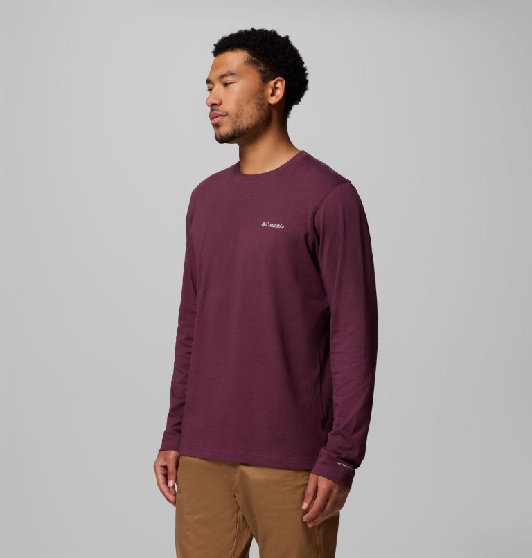 Men's Thistletown Hills Long Sleeve Crew Shirt, Color: Rich Wine Heather, image 4
