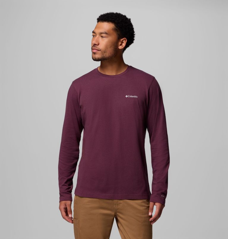 Men's Thistletown Hills Long Sleeve Crew Shirt, Color: Rich Wine Heather, image 1
