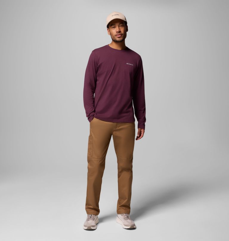 Men's Thistletown Hills Long Sleeve Crew Shirt, Color: Rich Wine Heather, image 2