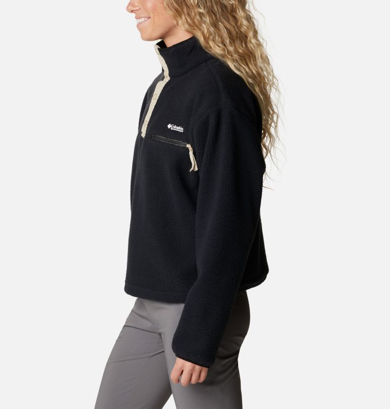 Women's Helvetia Cropped Half Snap Fleece Pullover, Color: Black, image 3