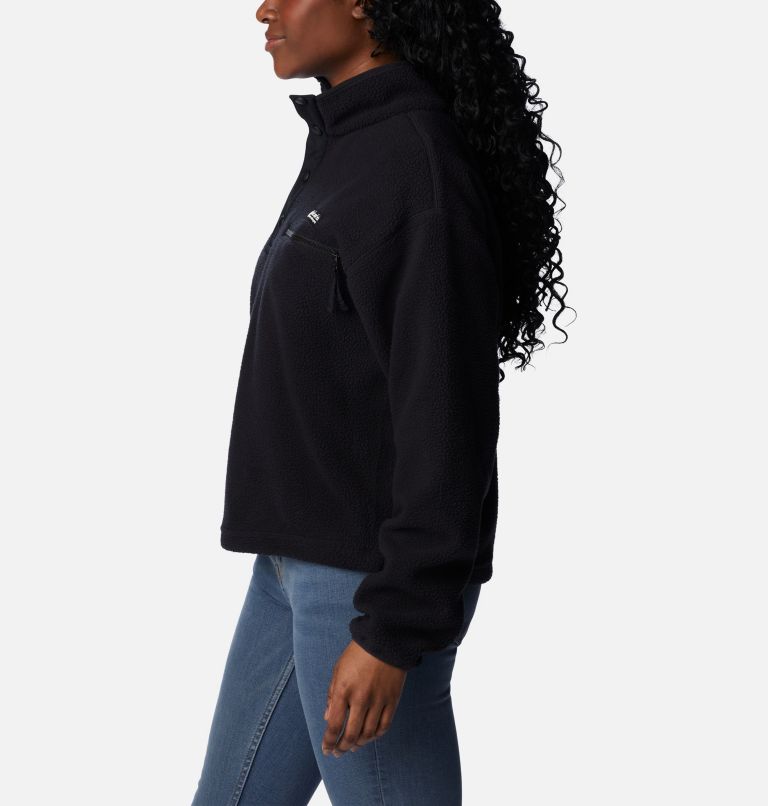 Women's Helvetia Cropped Half Snap Fleece Pullover, Color: Black, image 3