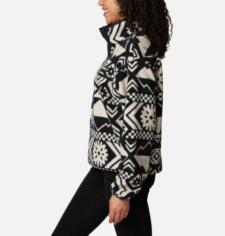 Women's Helvetia Cropped Half Snap Fleece, Color: Black Checkered Peaks Tonal, image 3