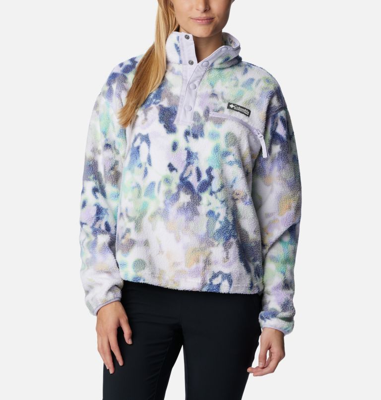 Women's Helvetia Cropped Half Snap Fleece, Color: White Impressions, image 1