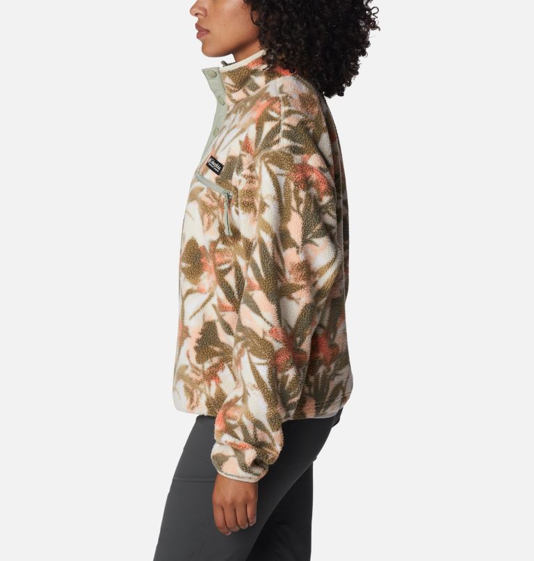 Women's Helvetia Cropped Half Snap Fleece Pullover, Color: Chalk, Floriculture, image 3