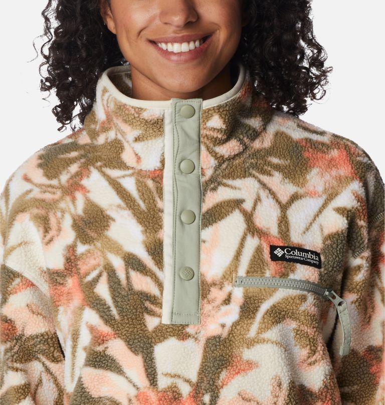Women's Helvetia Cropped Half Snap Fleece, Color: Chalk, Floriculture, image 4