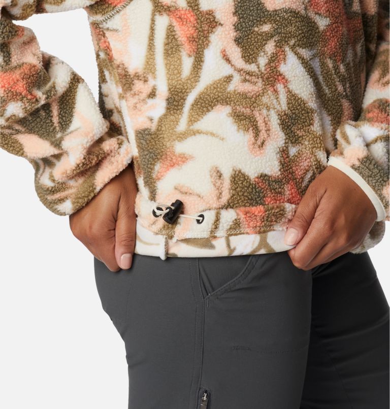 Thumbnail: Women's Helvetia Cropped Half Snap Fleece, Color: Chalk, Floriculture, image 5