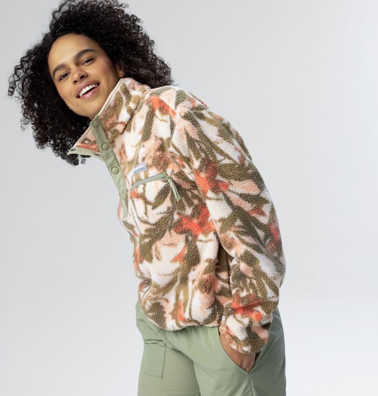 Women's Helvetia Cropped Half Snap Fleece, Color: Chalk, Floriculture, image 10