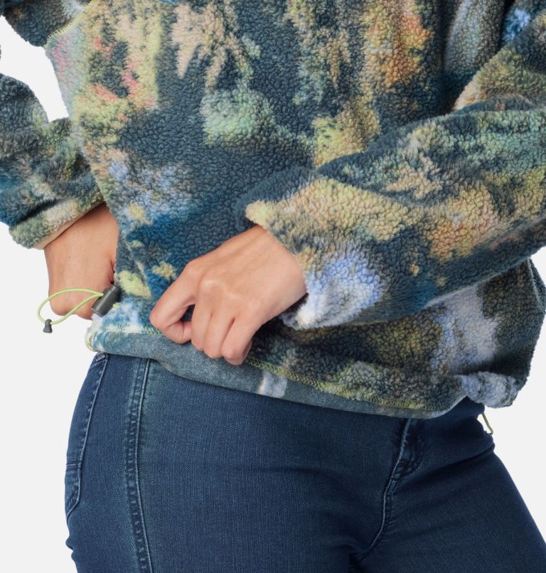Women's Helvetia Cropped Half Snap Fleece, Color: Napa Green Chasing Falls Print, Black, C, image 5