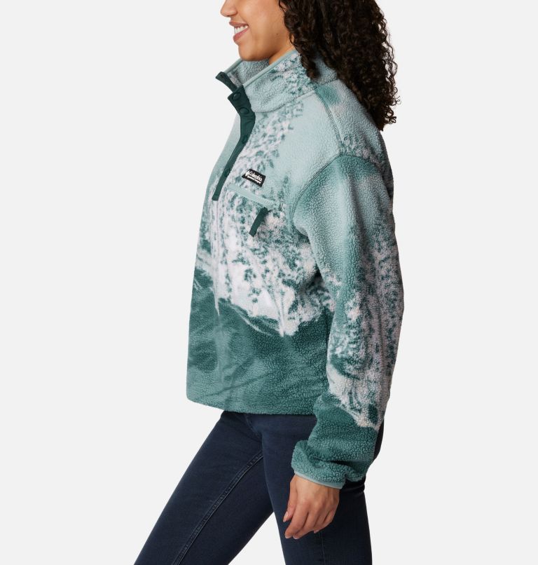 Women's Helvetia Cropped Half Snap Fleece Pullover, Color: Night Wave Solar Ski Print, image 3