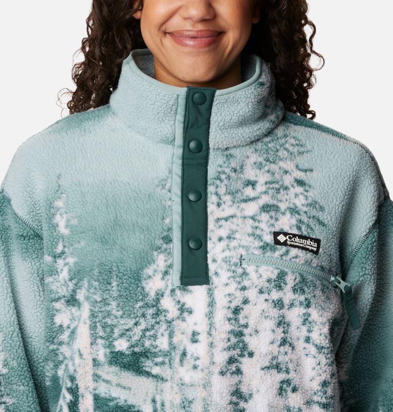 Women's Helvetia Cropped Half Snap Fleece Pullover, Color: Night Wave Solar Ski Print, image 4