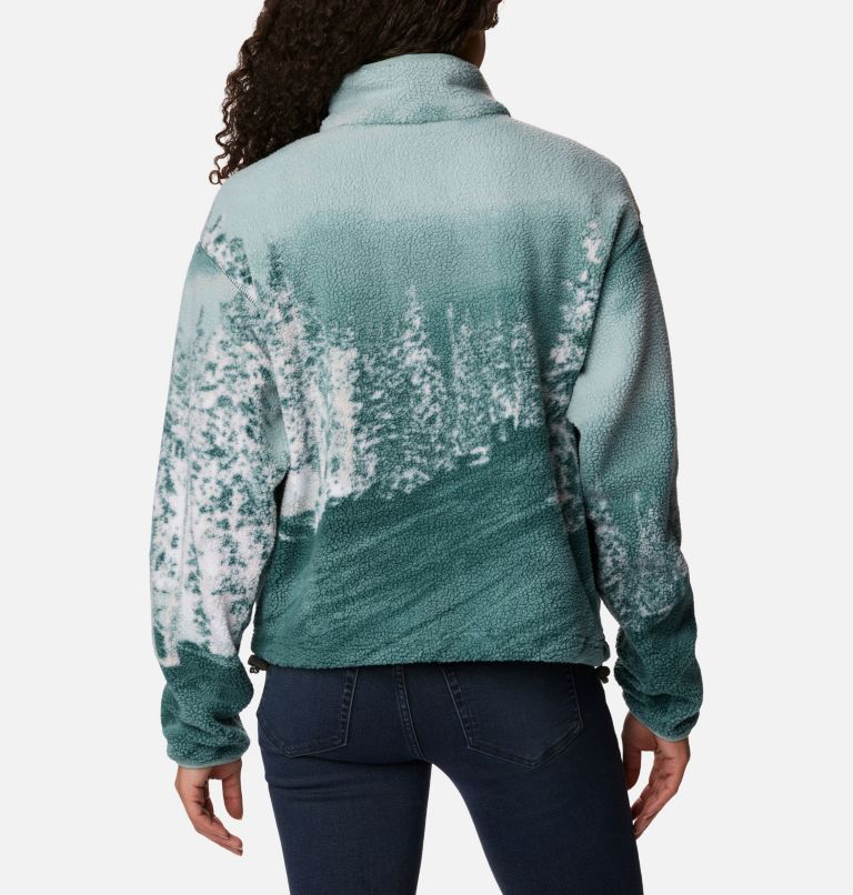 Women's Helvetia Cropped Half Snap Fleece Pullover, Color: Night Wave Solar Ski Print, image 2