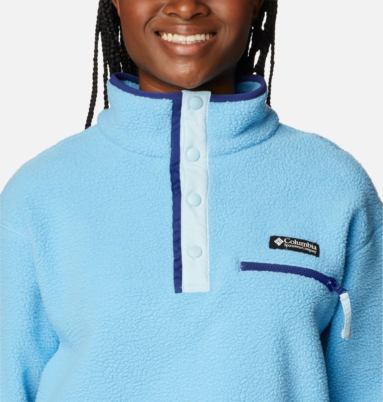 Women's Helvetia Cropped Half Snap Fleece, Color: Vista Blue, Spring Blue, image 4