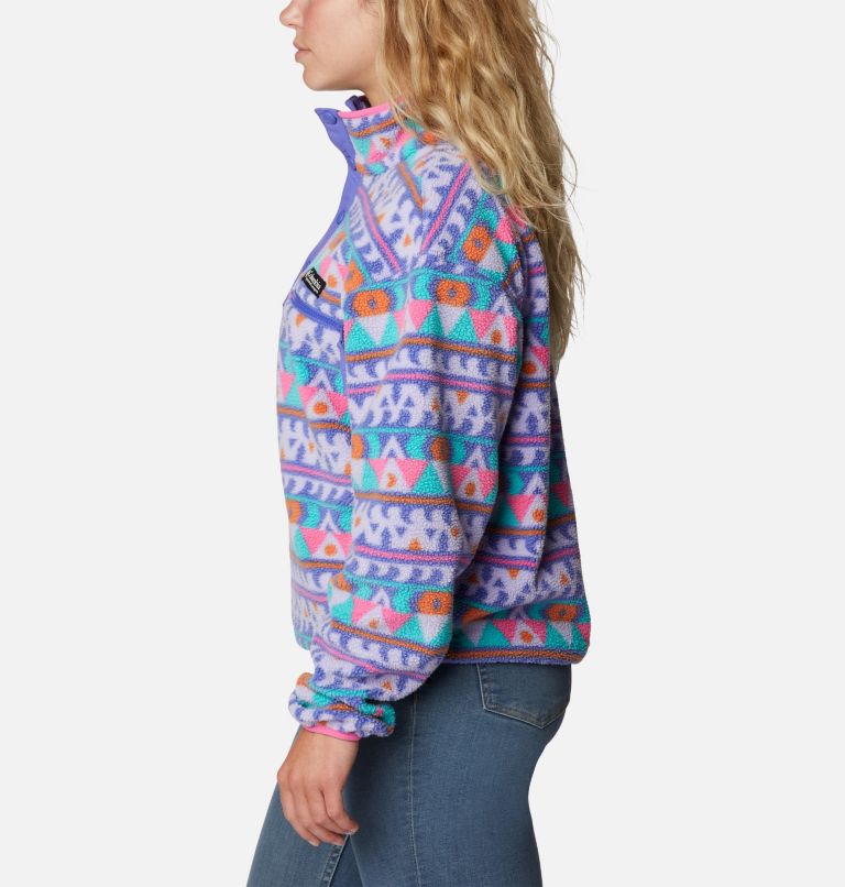 Thumbnail: Women's Helvetia Cropped Half Snap Fleece Pullover, Color: Purple Lotus, Camp Blanket, image 3