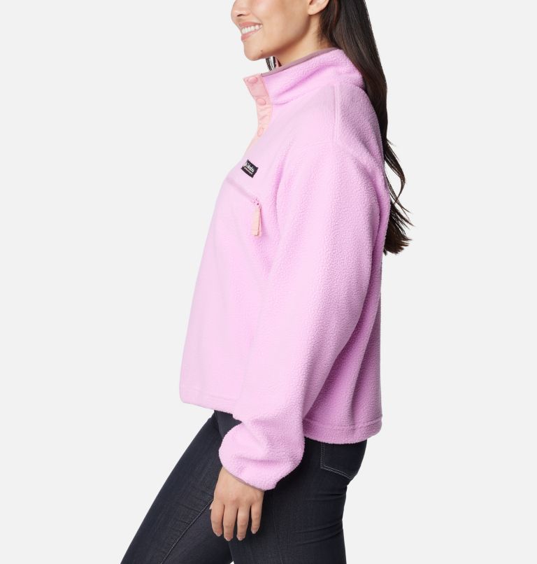 Women's Helvetia Cropped Half Snap Fleece Pullover, Color: Cosmos, Salmon Rose, Fig, image 3