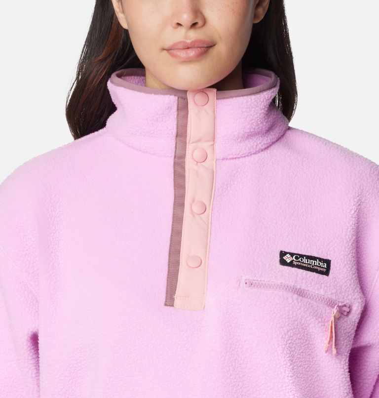 Women's Helvetia Cropped Half Snap Fleece Pullover, Color: Cosmos, Salmon Rose, Fig, image 4