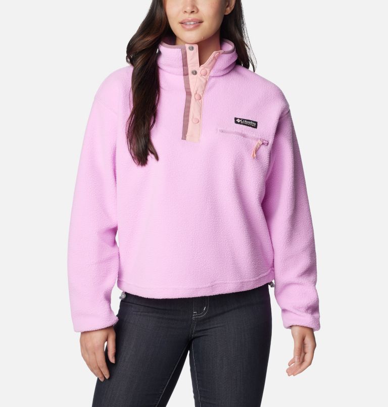 Women's Helvetia Cropped Half Snap Fleece Pullover, Color: Cosmos, Salmon Rose, Fig, image 1