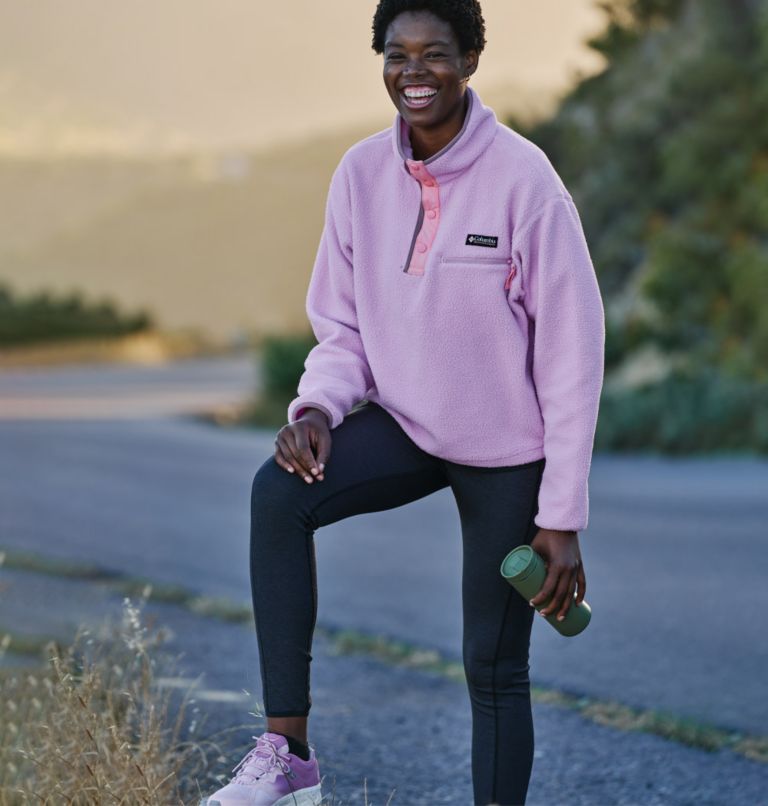 Women's Helvetia Cropped Half Snap Fleece, Color: Cosmos, Salmon Rose, Fig, image 7