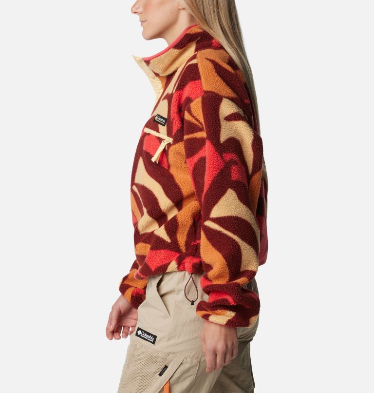 Women's Helvetia Cropped Half Snap Fleece, Color: Spice Floristic Print, Sunkissed, Juicy, image 3