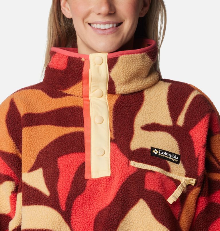 Women's Helvetia Cropped Half Snap Fleece, Color: Spice Floristic Print, Sunkissed, Juicy, image 4