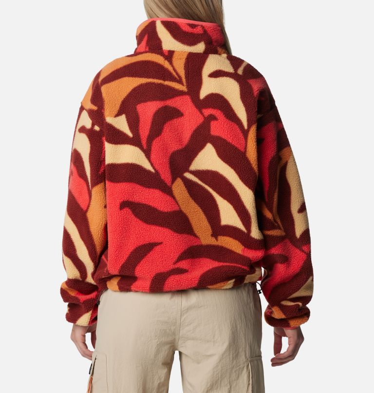 Women's Helvetia Cropped Half Snap Fleece, Color: Spice Floristic Print, Sunkissed, Juicy, image 2